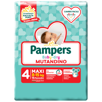 pampers baby-dry mutandino maxi taglia 4 (8-15kg) 16 pannolini